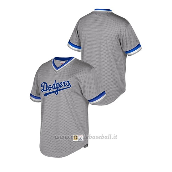 Maglia Baseball Uomo Los Angeles Dodgers Cooperstown Collection Mesh Wordmark V-neck Grigio